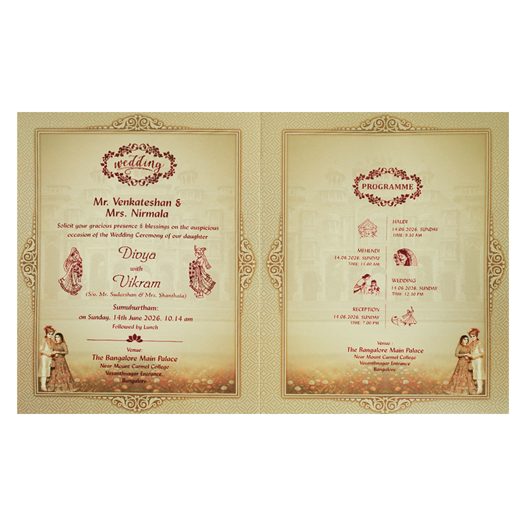 Gold Laser-Cut Floral Bride and Groom Wedding Card - KNAS3104
