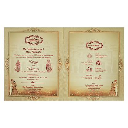 Gold Laser-Cut Floral Bride and Groom Wedding Card - KNAS3104
