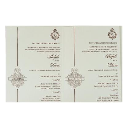 White Embossed Ganesha Wedding card-KRE28400