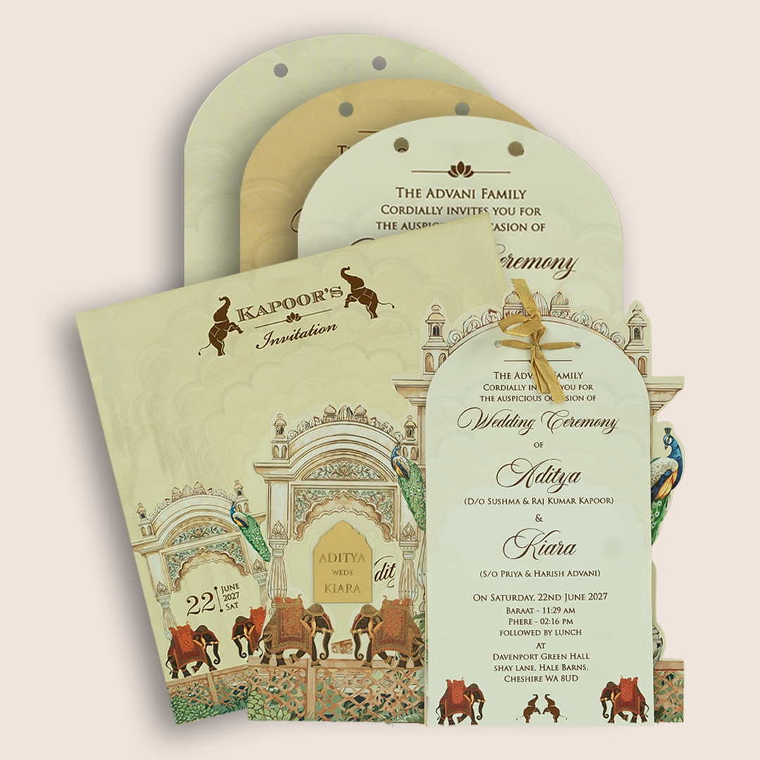 Cream Elephant Laser Cut Wedding Invitation - KFR16230