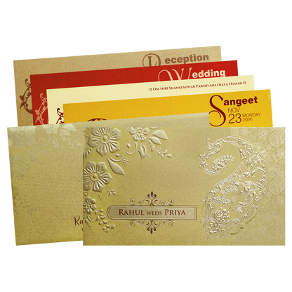 Gold Embossed Paisley Wedding Invitation Card-KPR06370