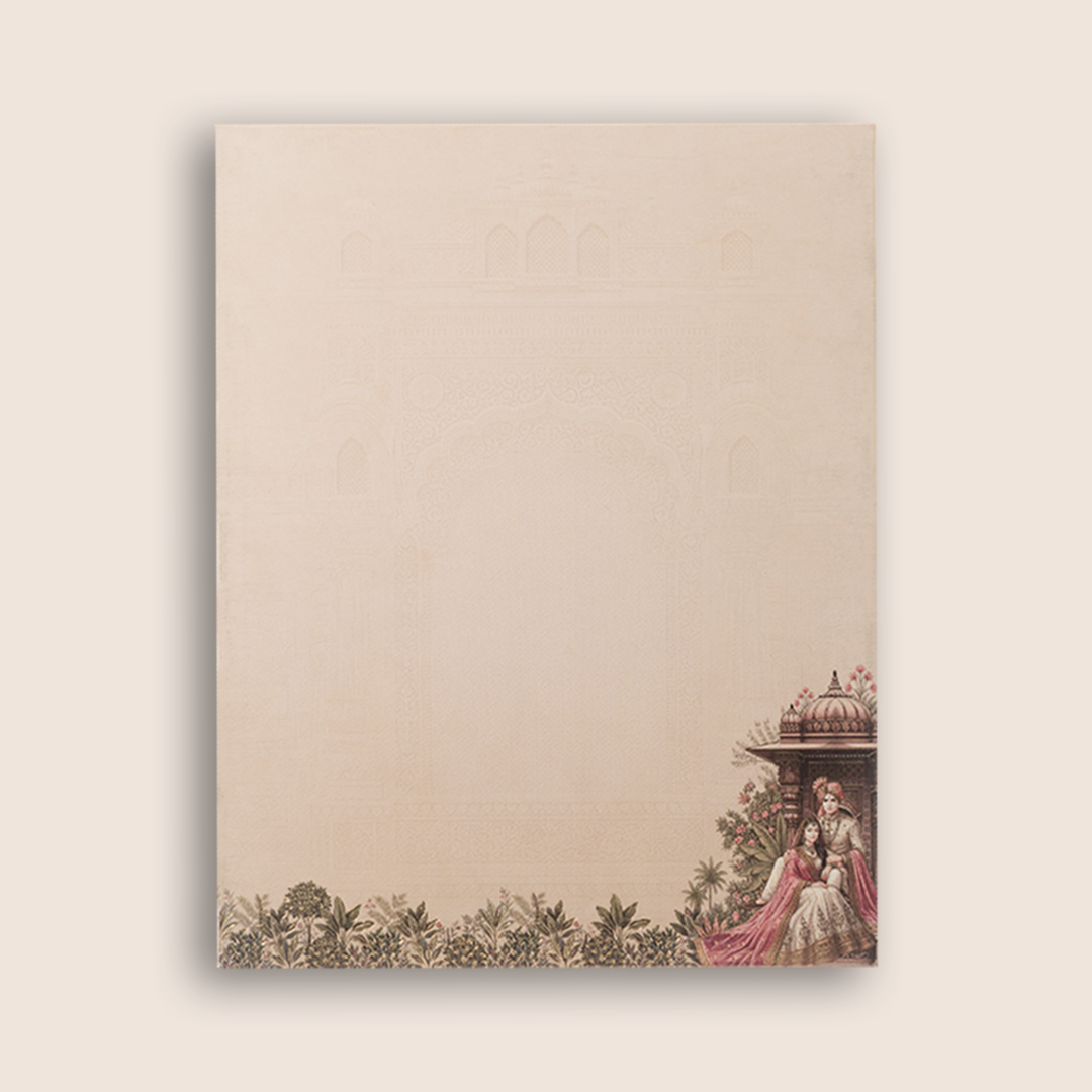 Beige Royal Bride Groom Padded Wedding Card - KAA05780