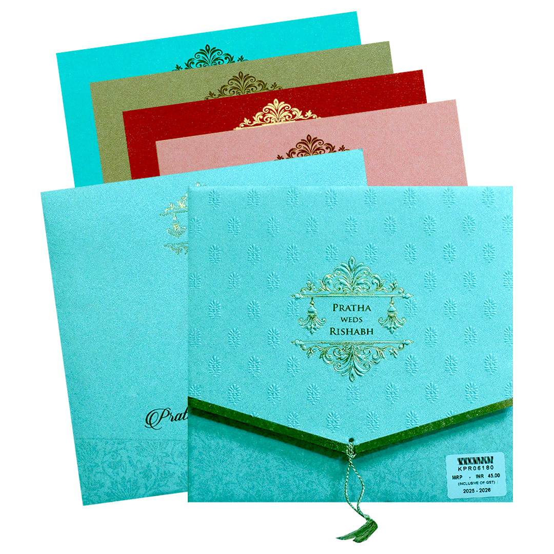 Sky Blue Tassel Envelope Wedding Card-KPR06180