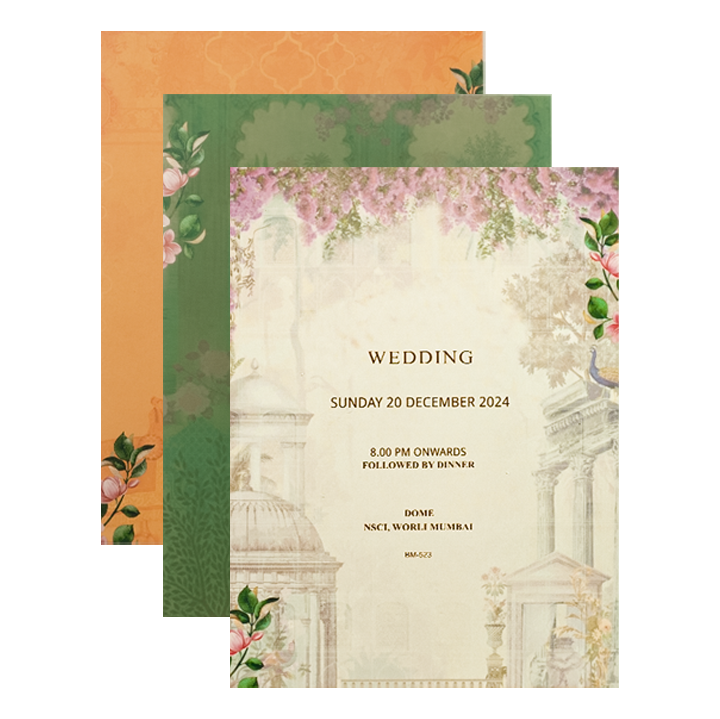 Maroon Green Leaf Padded Wedding Card-KBM05230