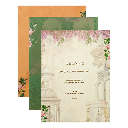 Maroon Green Leaf Padded Wedding Card-KBM05230