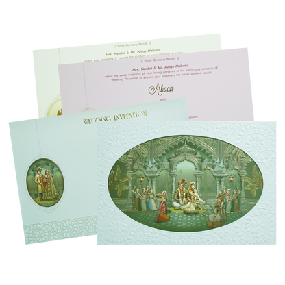 Green Bride &amp; Groom Lasercut Palace Padded Wedding Card - KMMEX8100