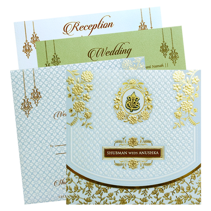 Elegant White Gold Embossed Wedding Invitation Card-KRB09131