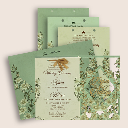 Mint Green Floral MDF Laser Cut Invitation Card - KFR17080