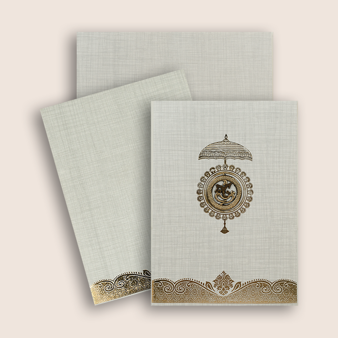 Grey Metallic Umbrella Ganesha Wedding Card - KNCP24GG