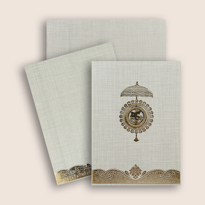 Grey Metallic Umbrella Ganesha Wedding Card - KNCP24GG
