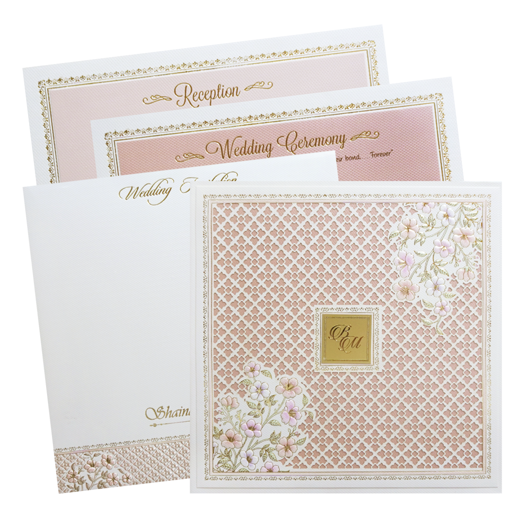 Pink Floral Padded Wedding Card-KMMEX8260