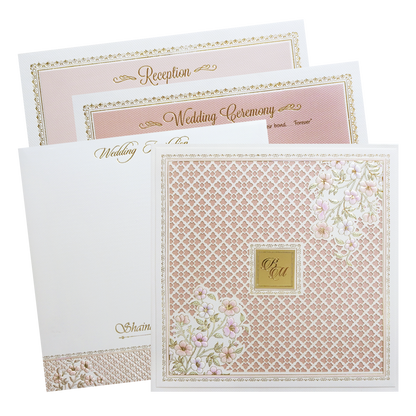 Pink Floral Padded Wedding Card-KMMEX8260