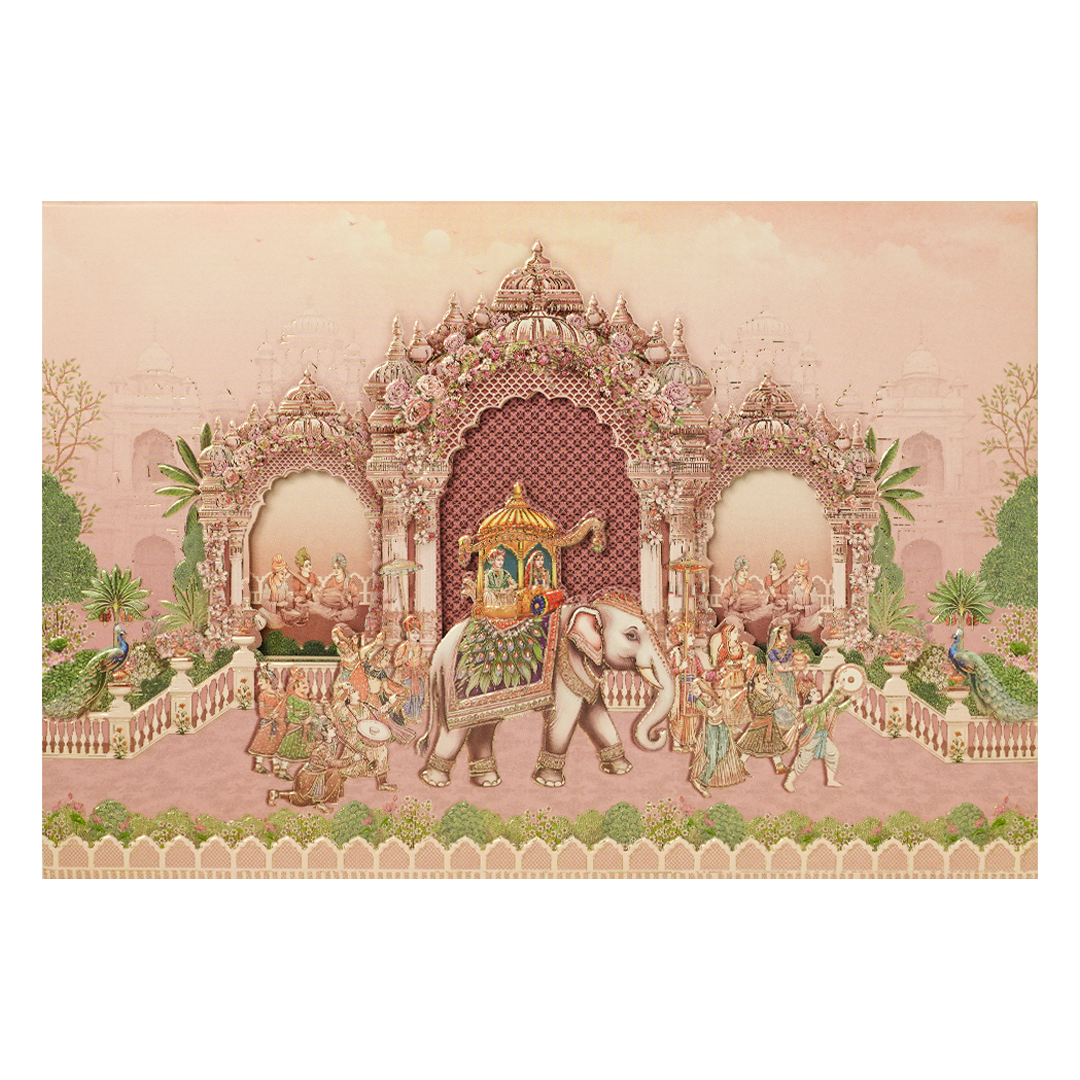 Pink Palace Elephant Padded Wedding Card-KSSC2470