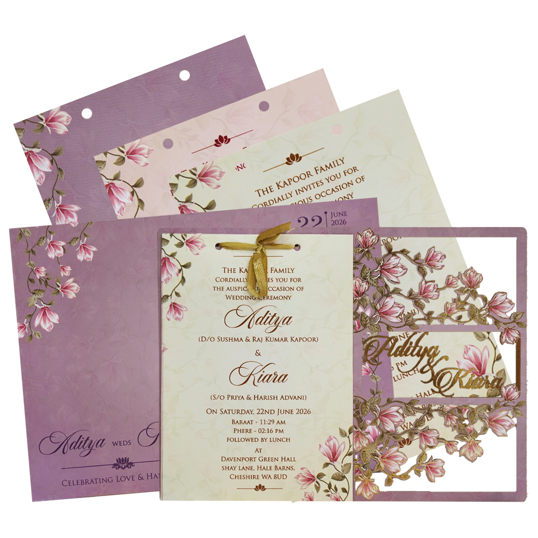 Lavender Floral Laser Cut Wedding Card - KFR16080
