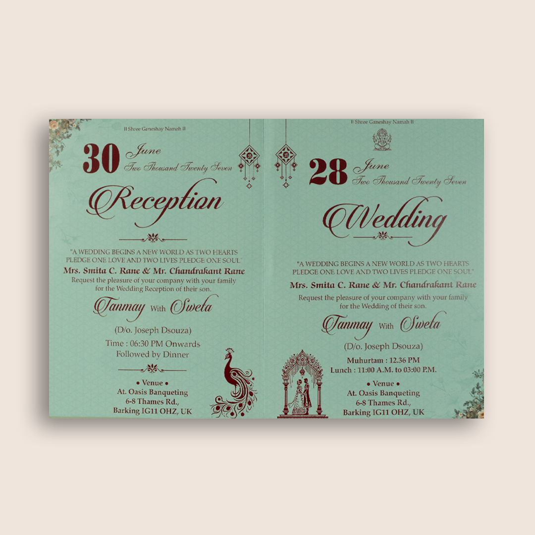 Blue Floral Door Style Wedding Invitation Card - KSH73430
