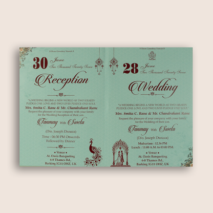 Blue Floral Door Style Wedding Invitation Card - KSH73430