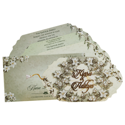 Sage Green Magnolia Floral Layered Wedding Card - KFR16140