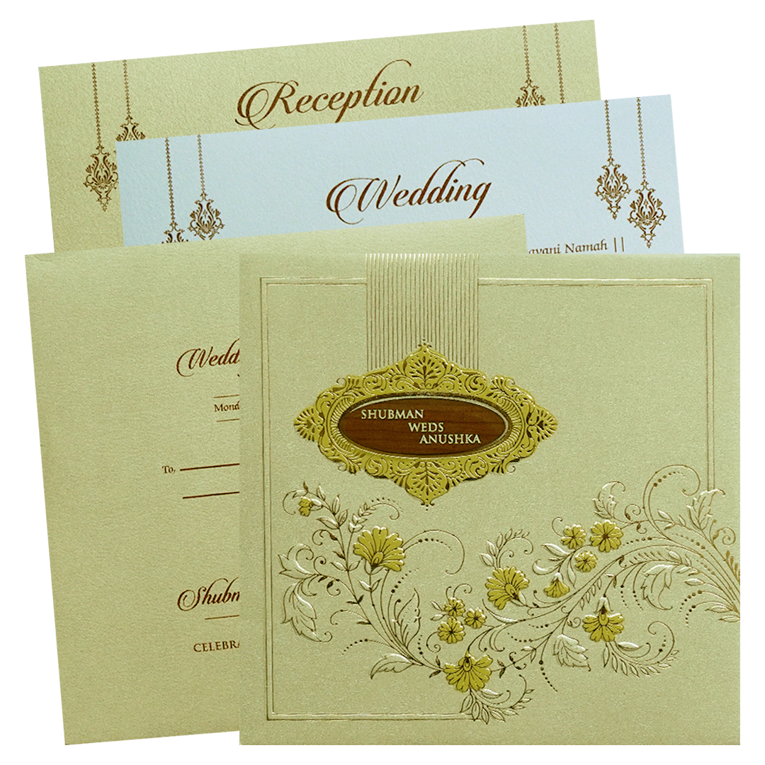 Ivory Padded Gold Foil Embossed Wedding Invitation Card-KRB09581
