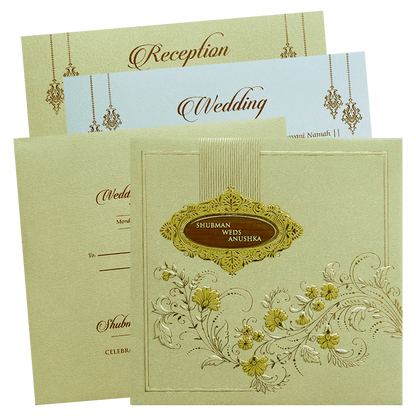Ivory Padded Gold Foil Embossed Wedding Invitation Card-KRB09581