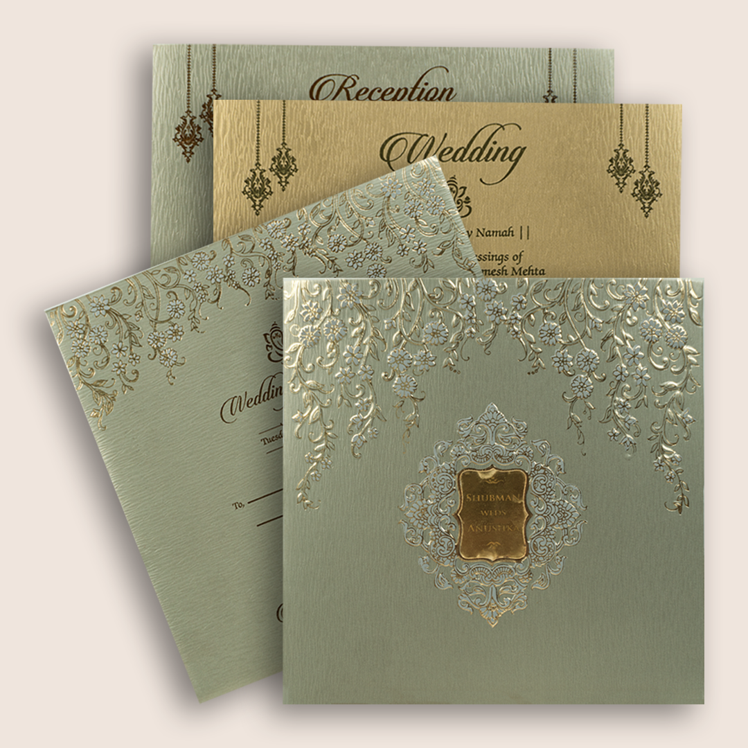Grey Embossed Floral Wedding Invitation - KRB10120