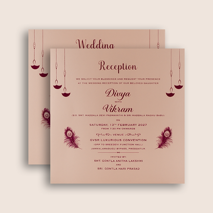 Pink Padded Floral Wedding Card - KNPO5573P