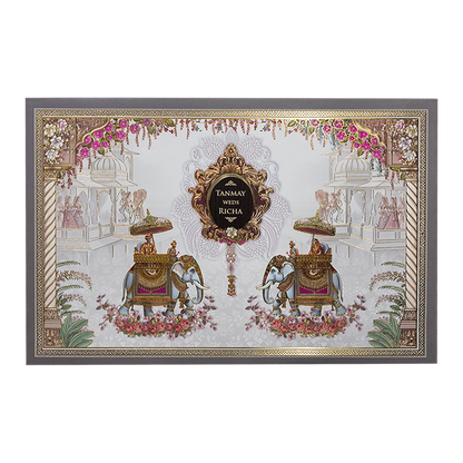 White Palace Elephant Padded Wedding Card-KSH72100