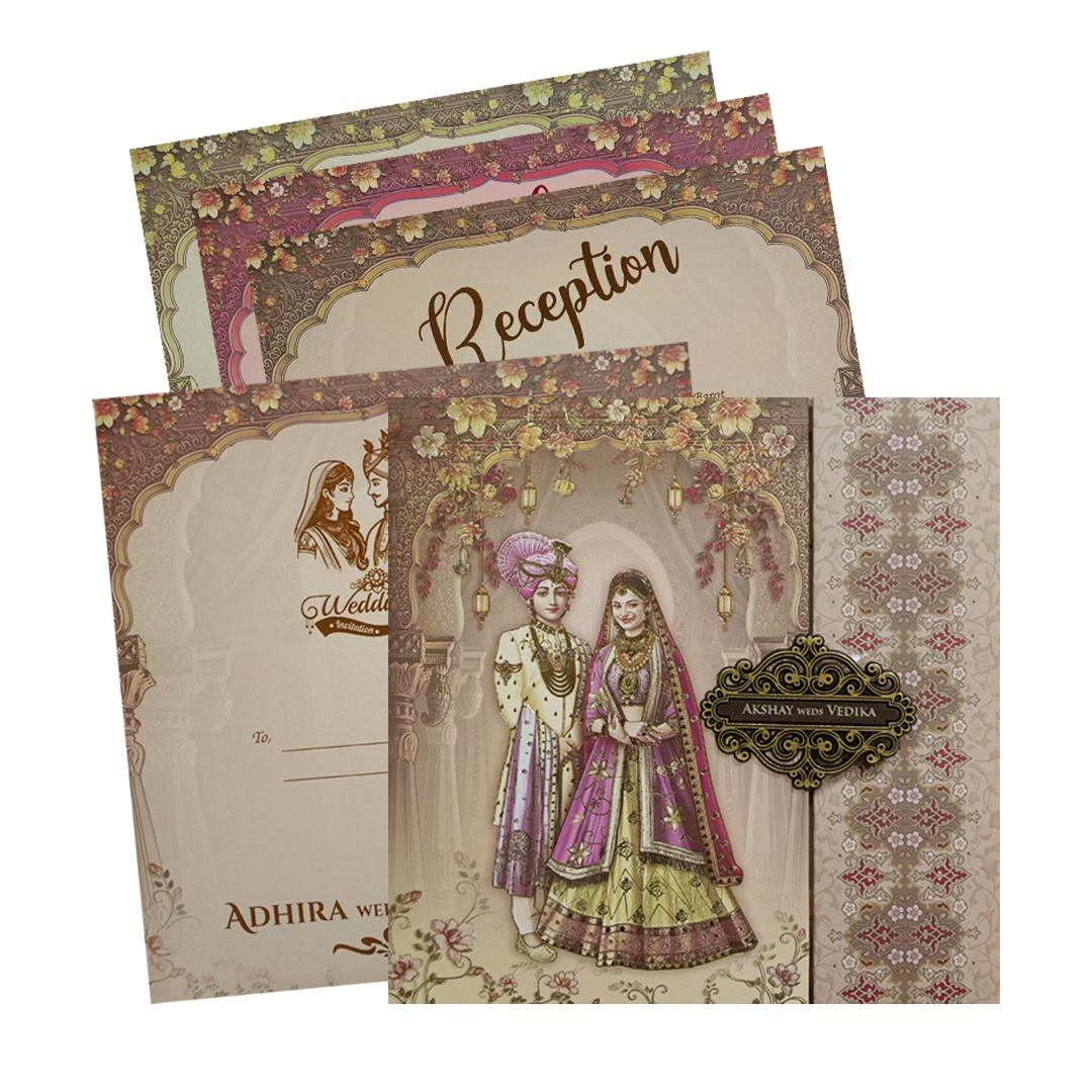 Brown Bride and Groom Padded Wedding Card - KSH72830