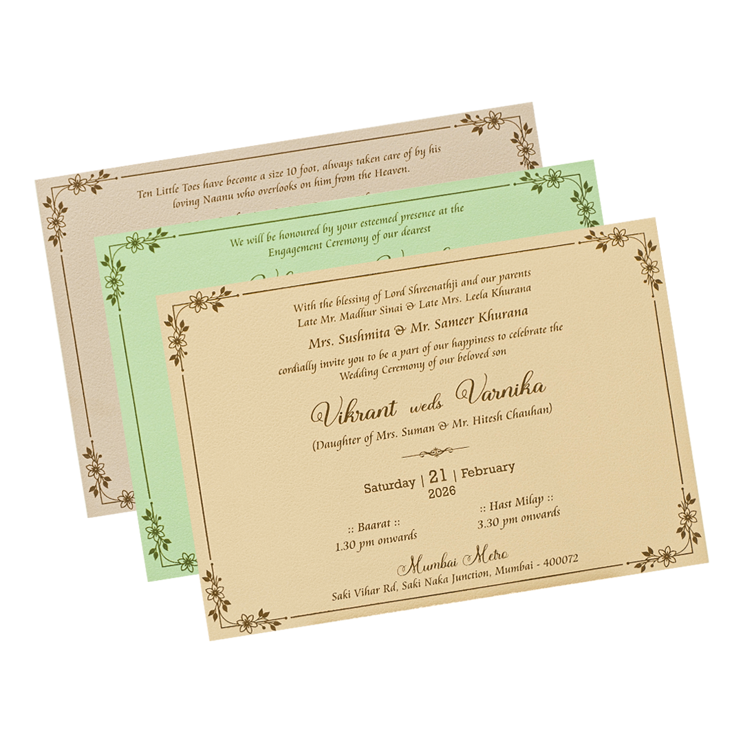 Cream Oval Floral Wedding Card-KSI64770