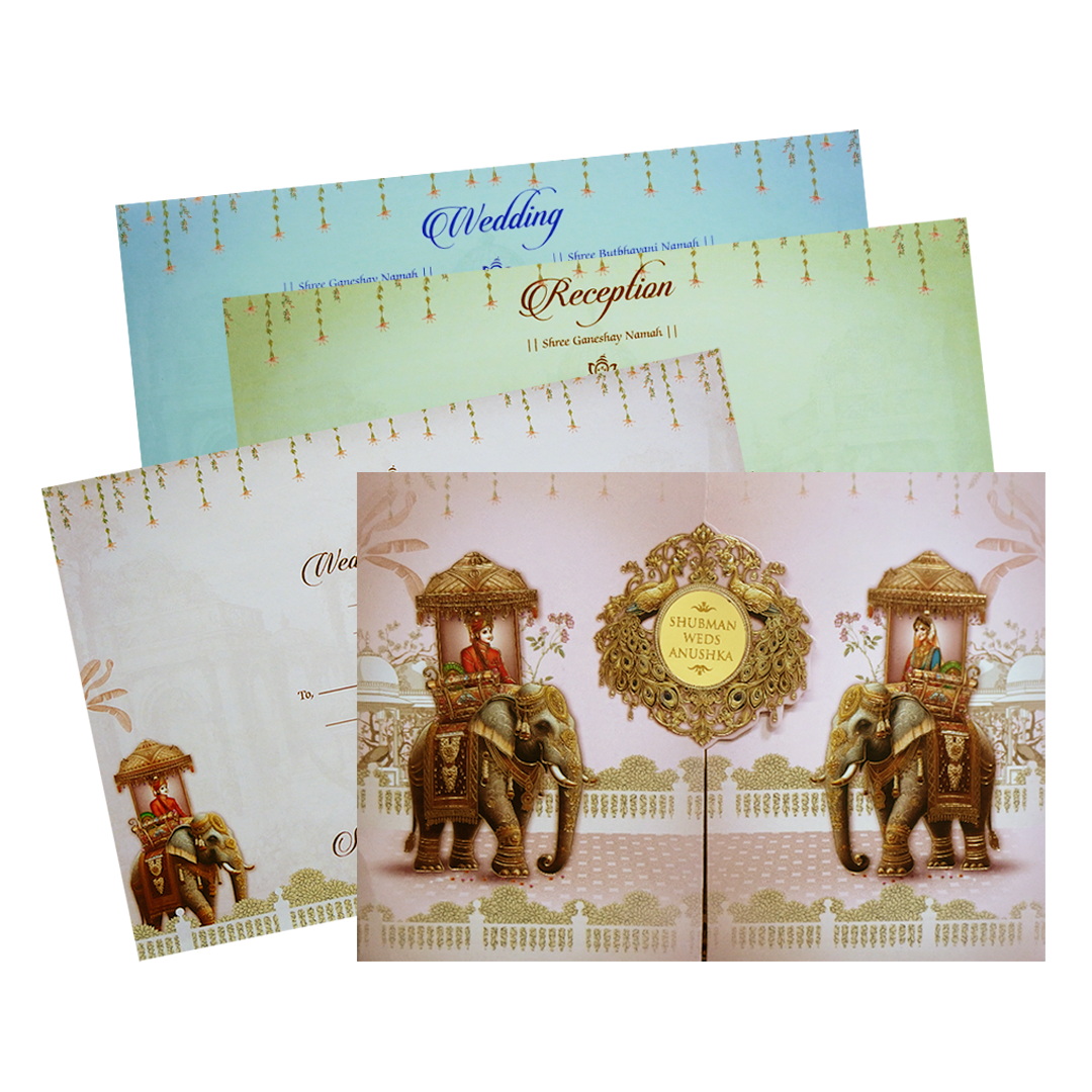 Royal Baraat Gold Foil Door Style Wedding Invitation Card-KRB09080