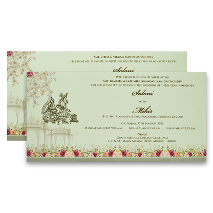 Peach Bride Groom Baraat Palace Wedding Card - KPR06520