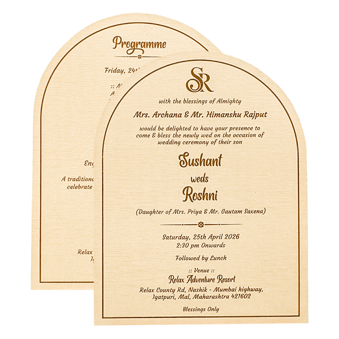 Cream Textured Arch Wedding Card-KSI65060