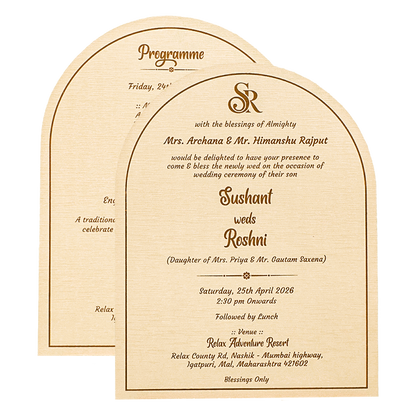 Cream Textured Arch Wedding Card-KSI65060