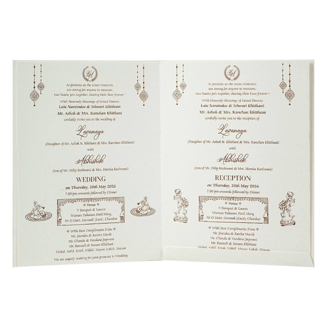 White Ganesha Arch Wedding Card-KRE27780