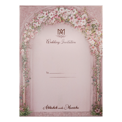 Pink Floral Arch Gate Padded Wedding Card-KSI64380
