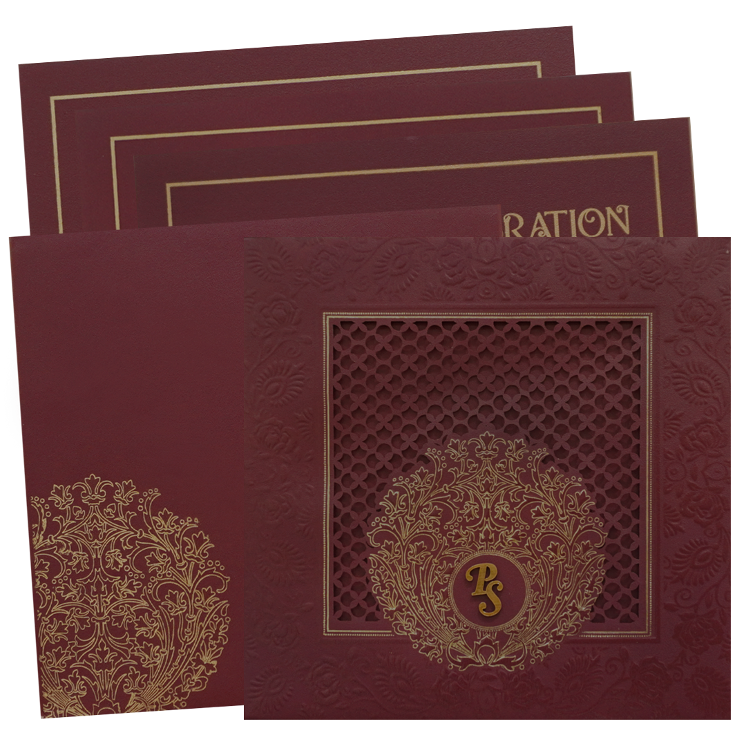 Make your event special with our exclusive Maroon Laser Cut Padded invitation Card. Shop now! ?WhatsApp Support ?Express Delivery.