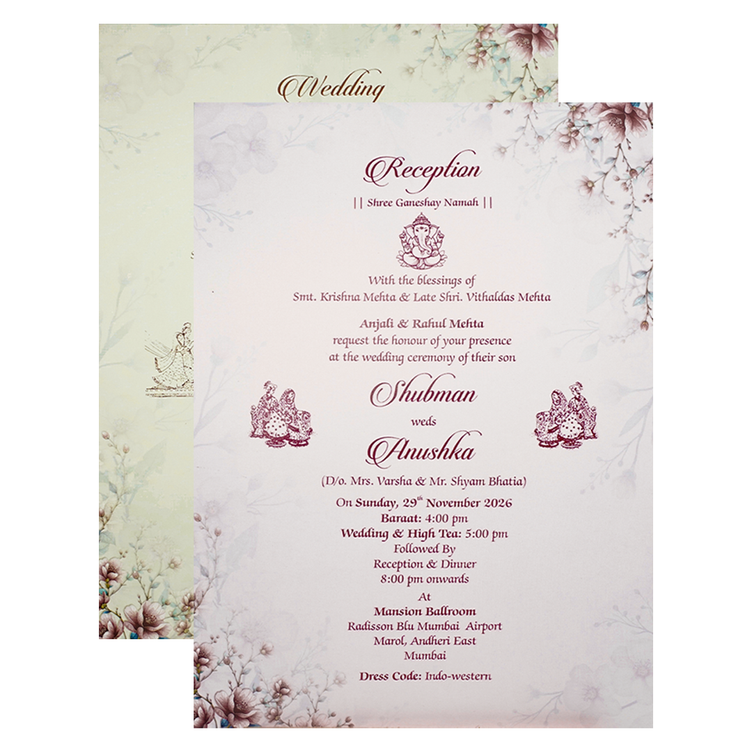 Blue Floral Padded Wedding Card-KRB09300
