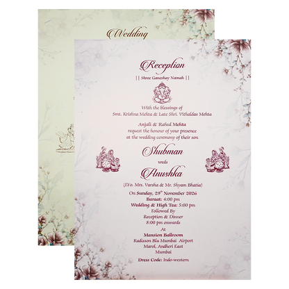 Blue Floral Padded Wedding Card-KRB09300