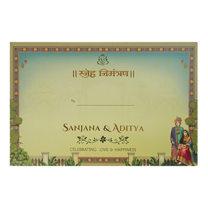 Green Palace Procession Padded Wedding Card-KSH72090