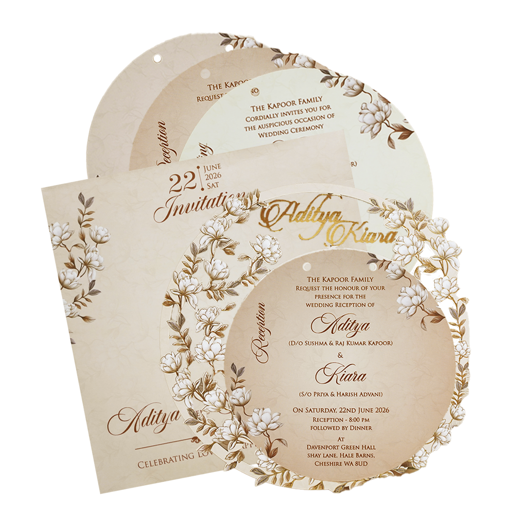 Grey Floral Round Wedding Card-KFR16010