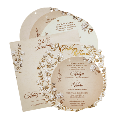 Grey Floral Round Wedding Card-KFR16010