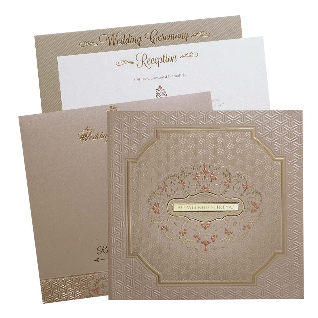 Gold Geometric Padded Wedding Card -KMMWD1104