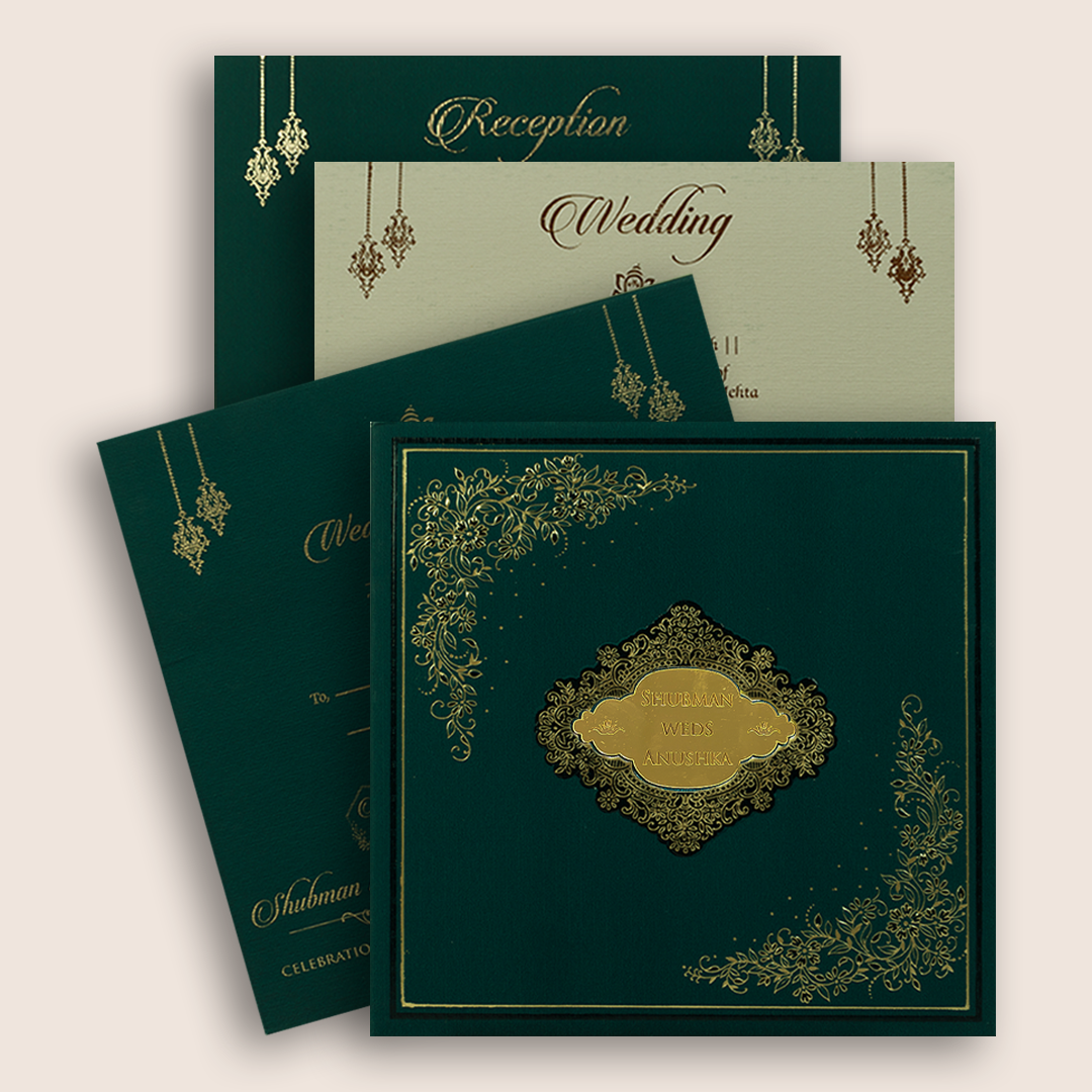 Teal Blue Embossed Floral Padded Marriage Invitation - KRB10430