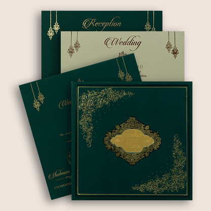 Teal Blue Embossed Floral Padded Marriage Invitation - KRB10430