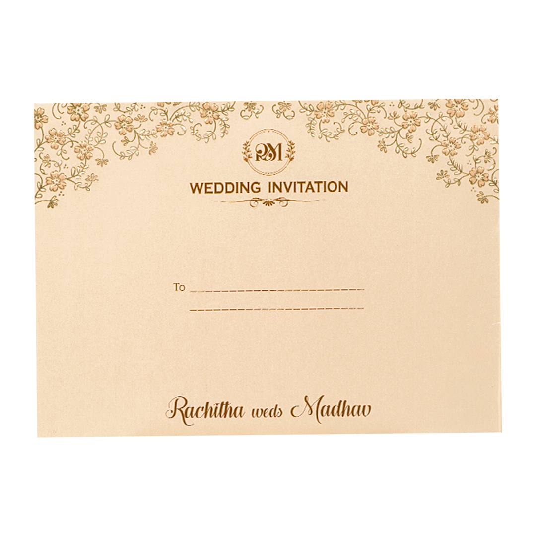Cream Pink Gold Floral Oval Wedding Card-KSI64680