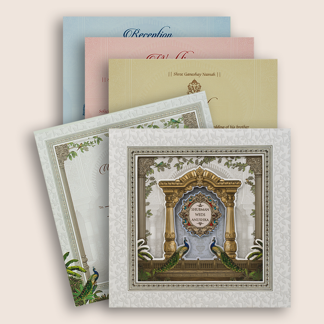 White Peacock Laser-Cut Padded Wedding Card - KRB10620