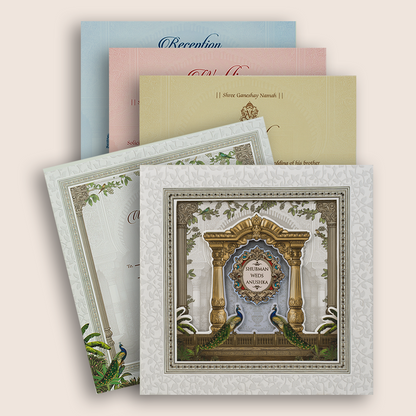 White Peacock Laser-Cut Padded Wedding Card - KRB10620