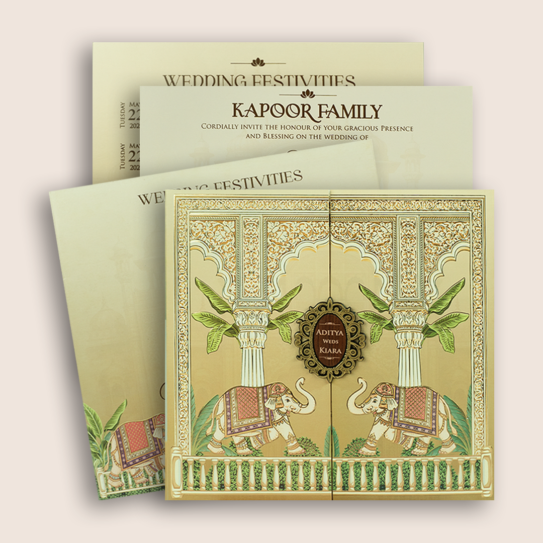 Pastel Brown Elephant Door Style Invitation Card - KFR17160