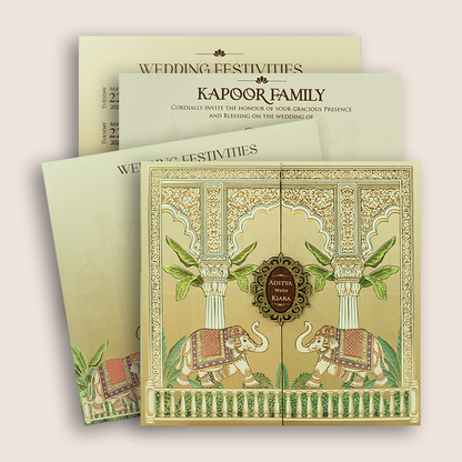 Pastel Brown Elephant Door Style Invitation Card - KFR17160