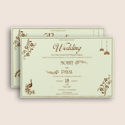 White Embossed Floral Padded Wedding Invitation - KSH27220