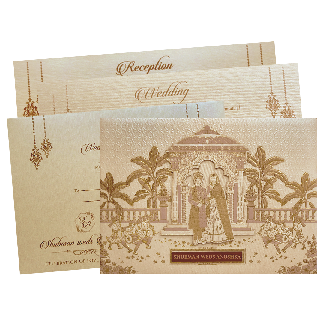 Royal Padded Embossed Bride and Groom Raised Cutout Wedding Invitation Card-KRB09770